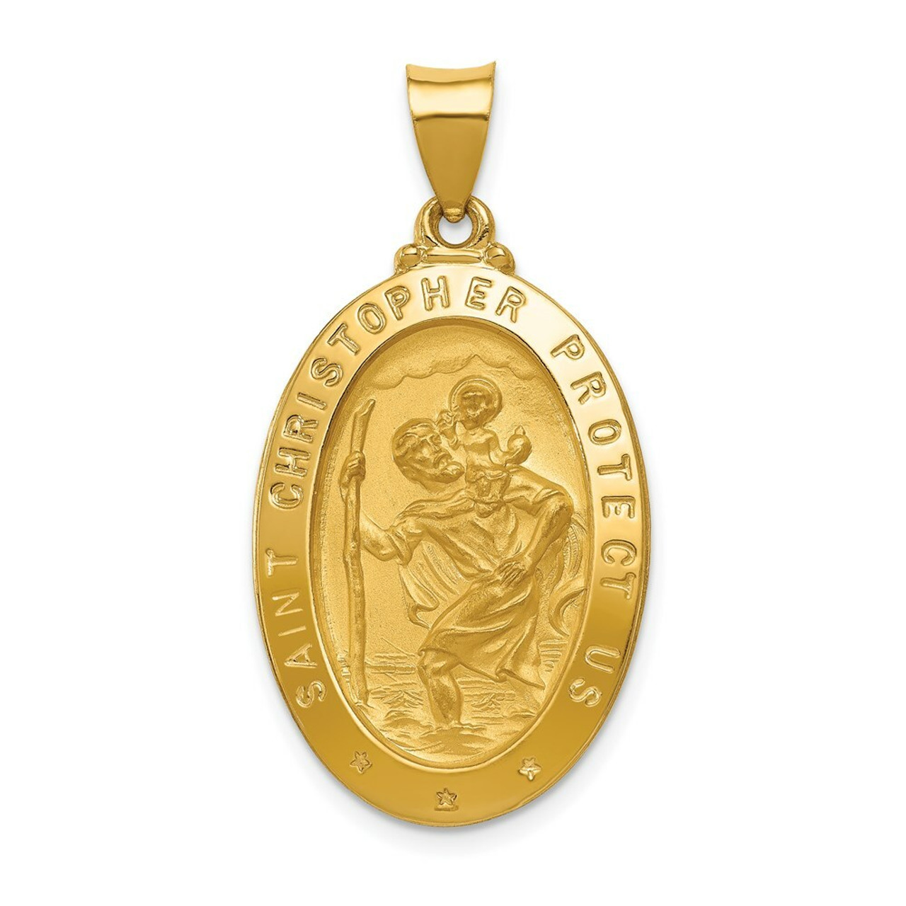14K Yellow Gold Polished and Satin Saint Christopher Medal Pendant 18mm width - (B11-160)