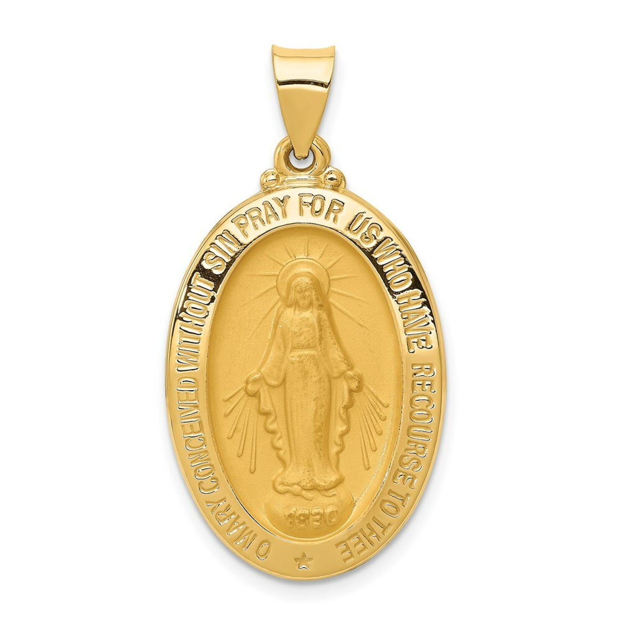 14K Yellow Gold Polished and Satin Miraculous Medal Pendant 18mm width - (B11-209)