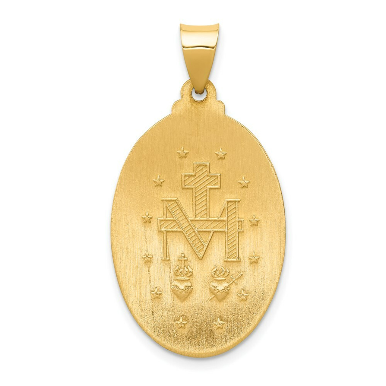 14K Yellow Gold Polished and Satin Miraculous Medal Pendant 18mm width - (B11-209)