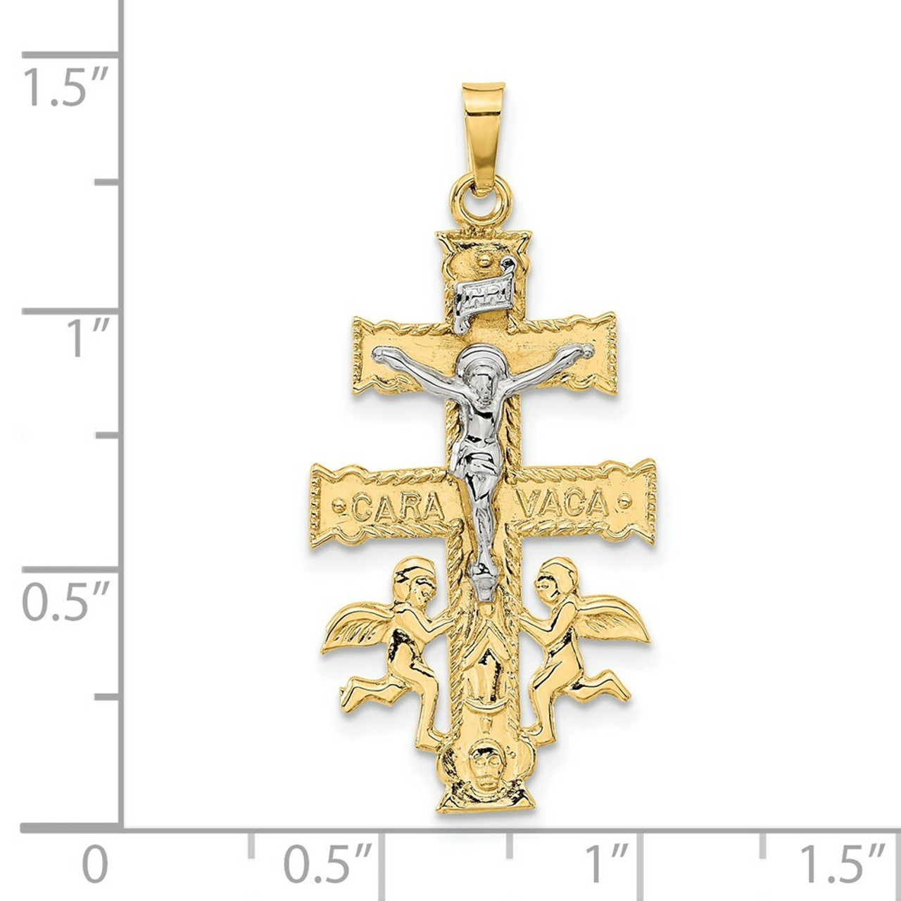 14K Two-tone Gold Cara Vaca Crucifix Pendant - (B11-324)