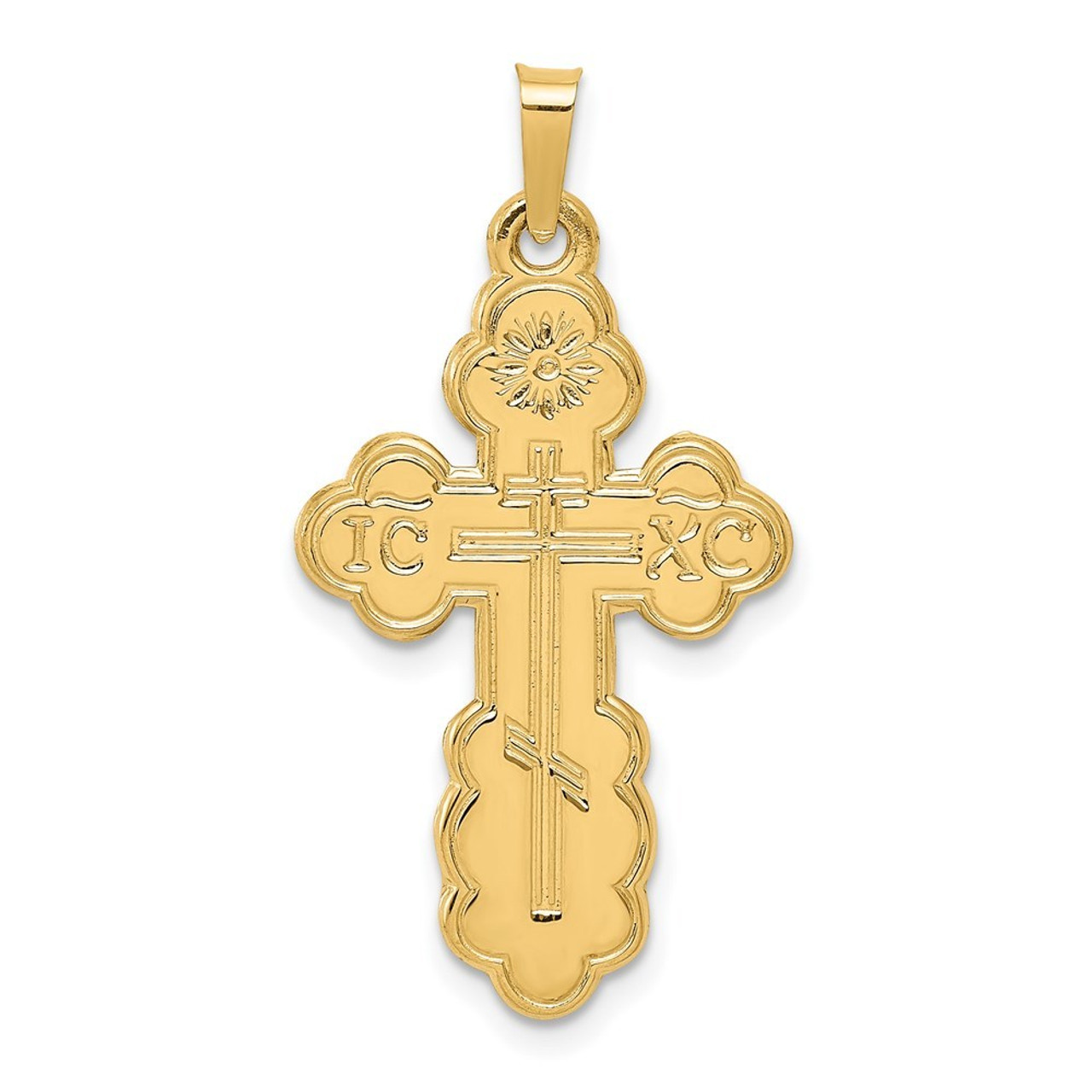 14K Yellow Gold Eastern Orthodox Cross Pendant 34mm length - (B11-591)