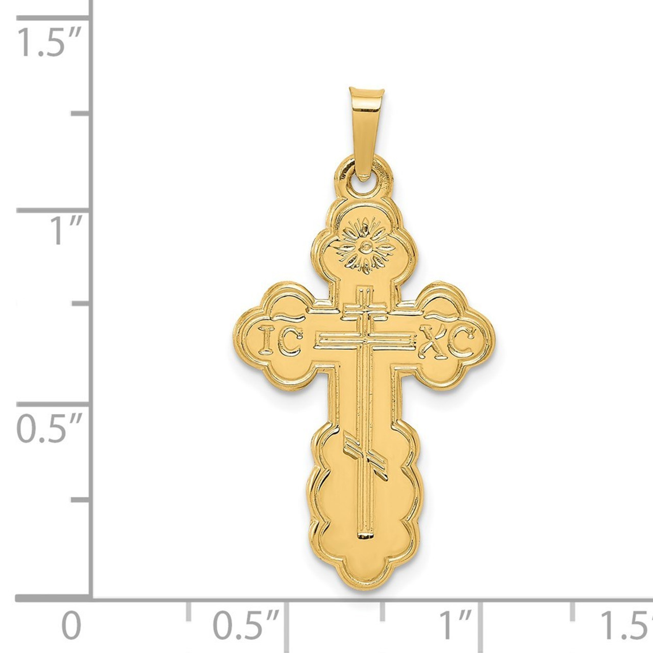 14K Yellow Gold Eastern Orthodox Cross Pendant 34mm length - (B11-591)