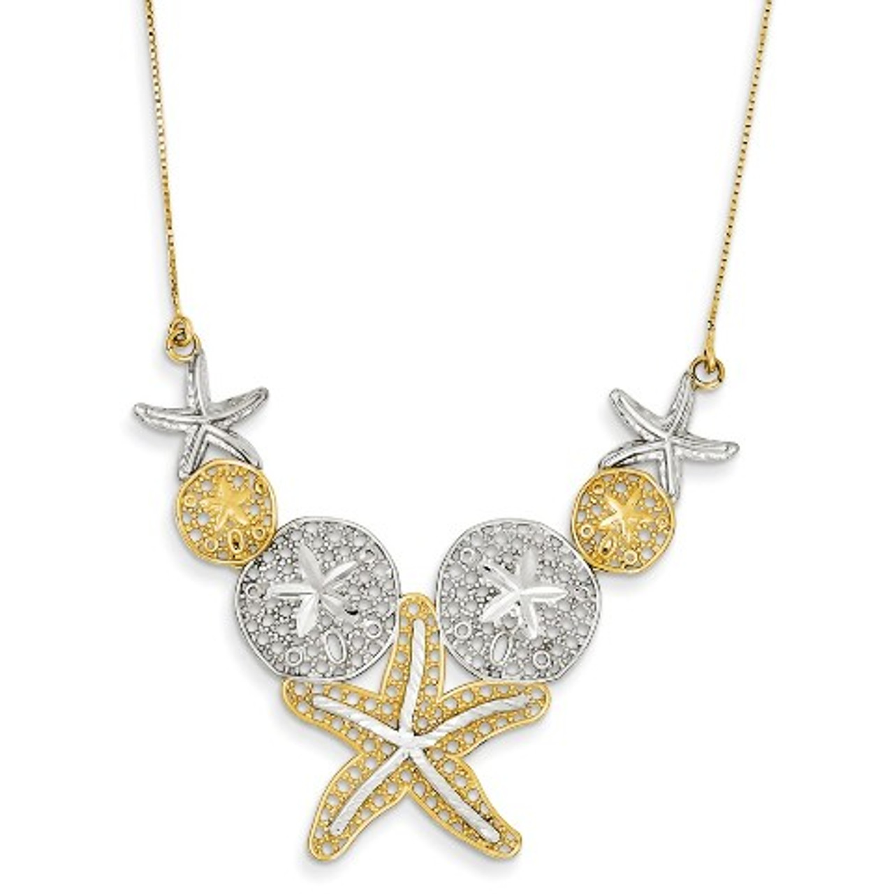 14K Yellow Gold & Rhodium Diamond-cut Sea Life Necklace - Length