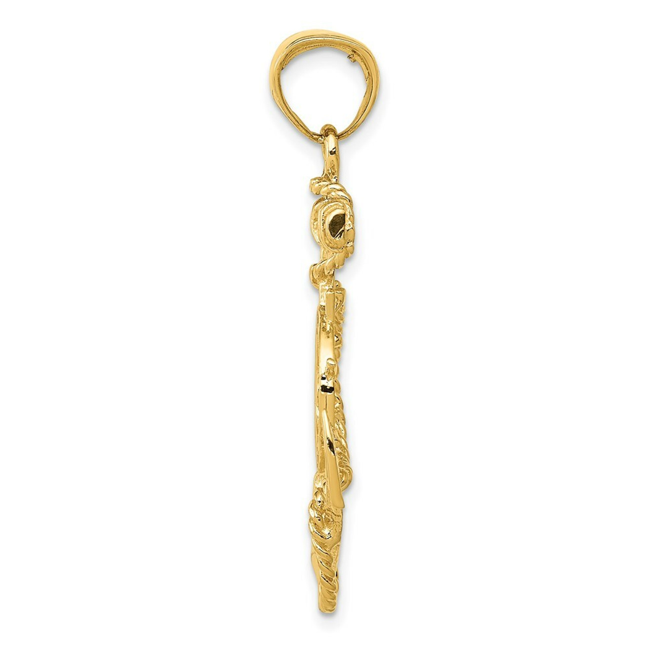 14K Yellow Gold Large Anchor with Wheel Pendant - (A85-254)