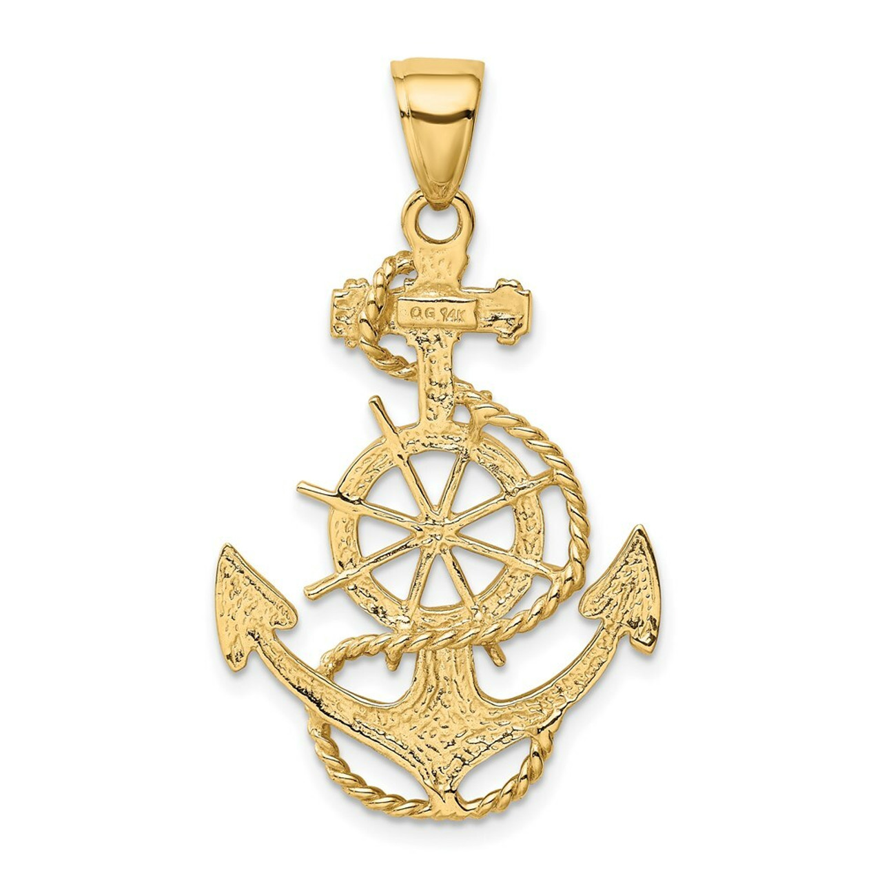 14K Yellow Gold Large Anchor with Wheel Pendant - (A85-254)