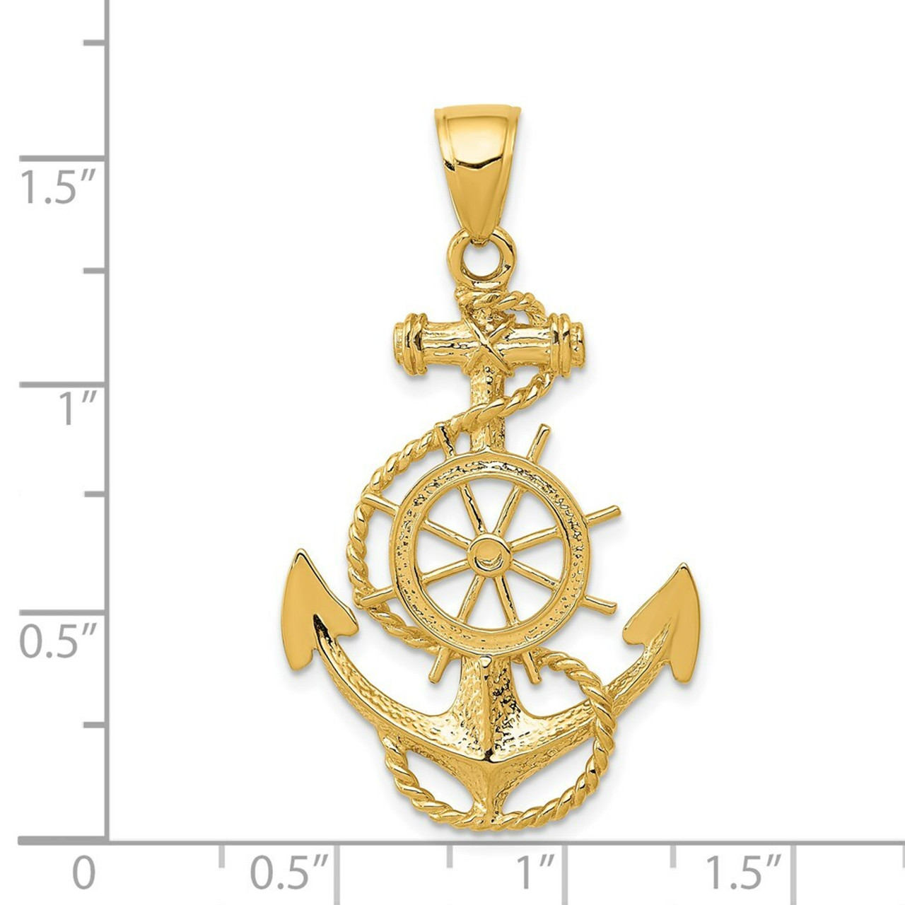 14K Yellow Gold Large Anchor with Wheel Pendant - (A85-254)