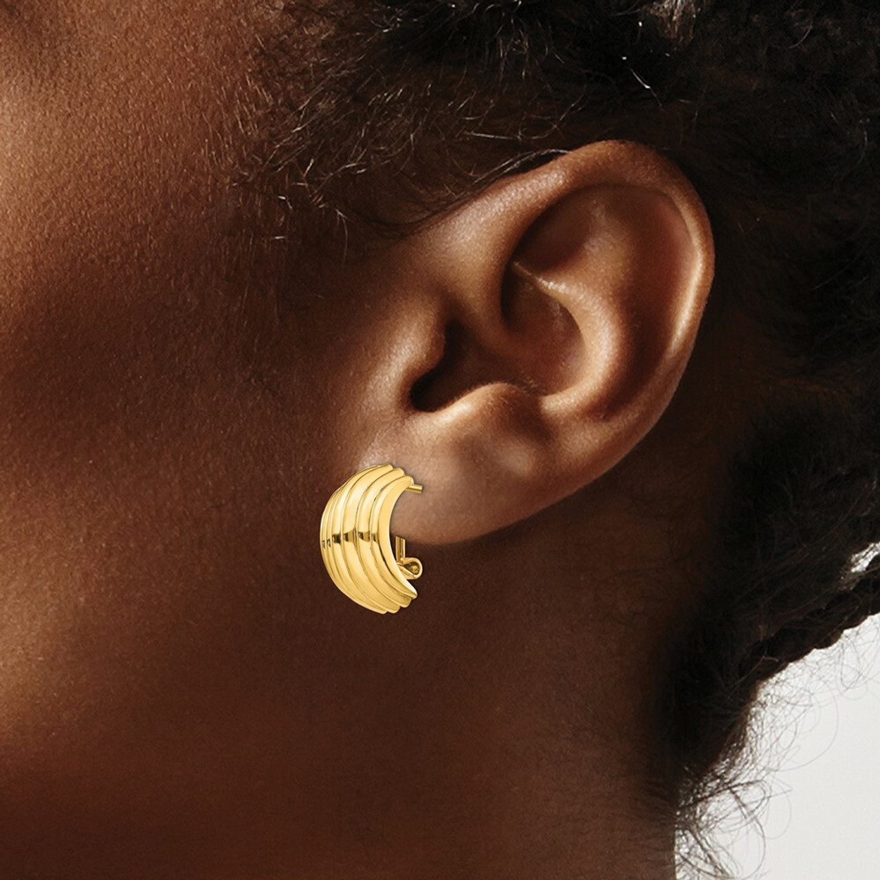 14K Yellow Gold Polished Fancy Omega Back Post Earrings - (B36-804)