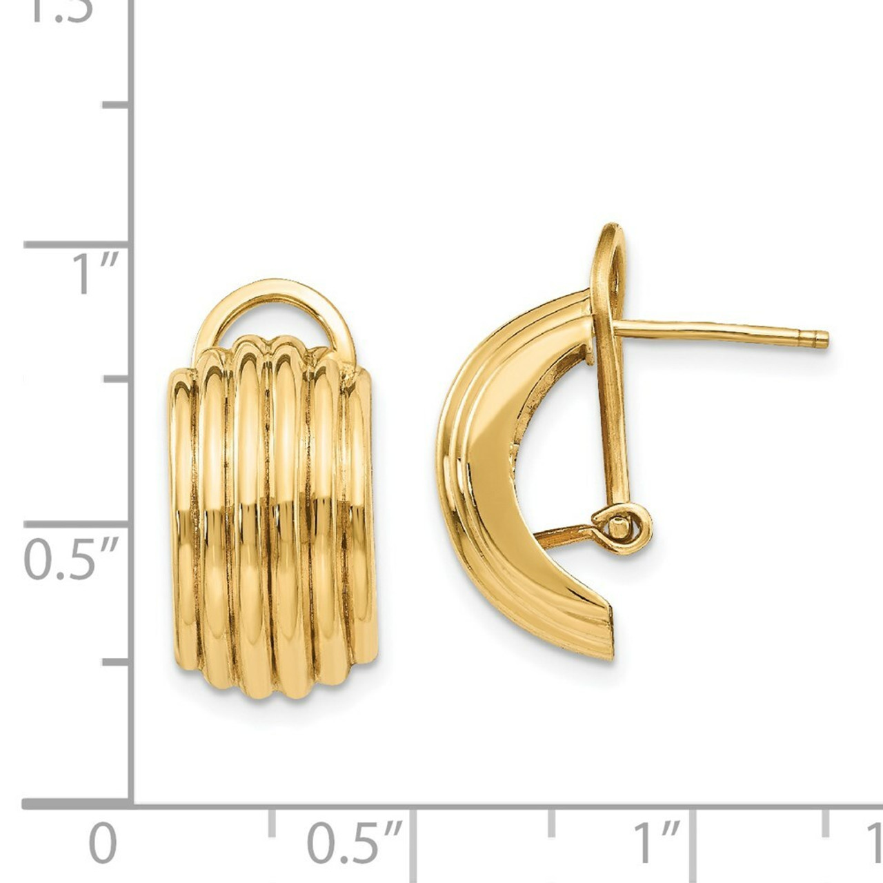 14K Yellow Gold Polished Fancy Omega Back Post Earrings - (B36-804)