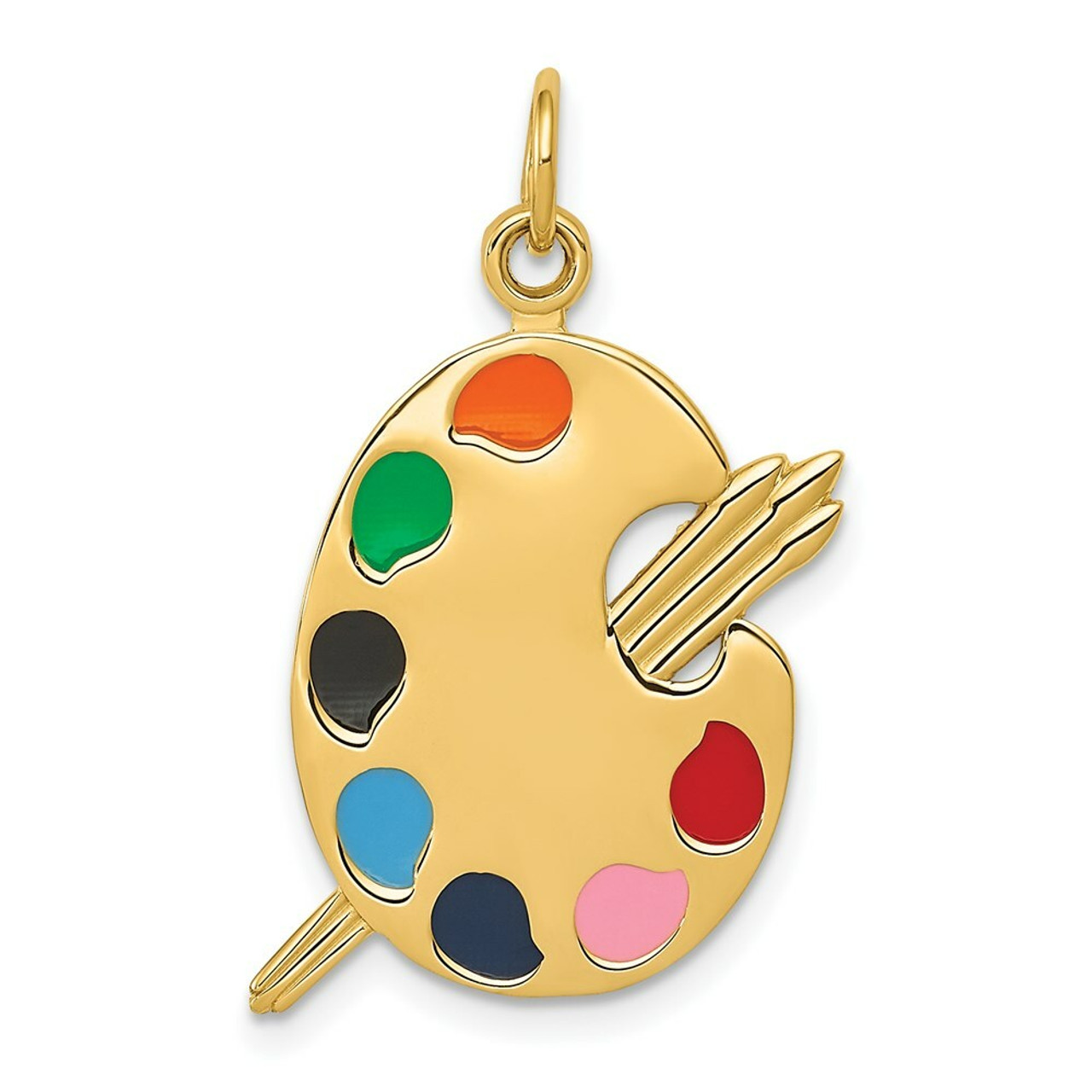 14K Yellow Gold Enameled Artist Palette Charm - (A82-477)