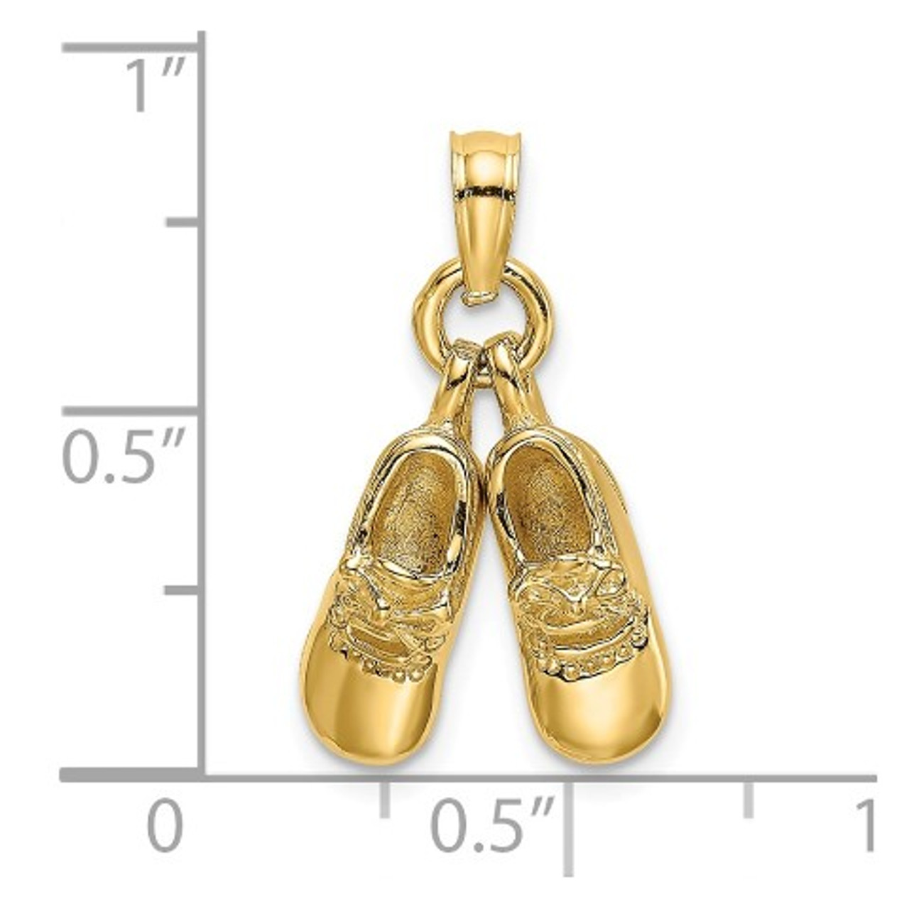 14K Yellow Gold 3-D Moveable Baby Booties Charm Pendant - (A89-503)