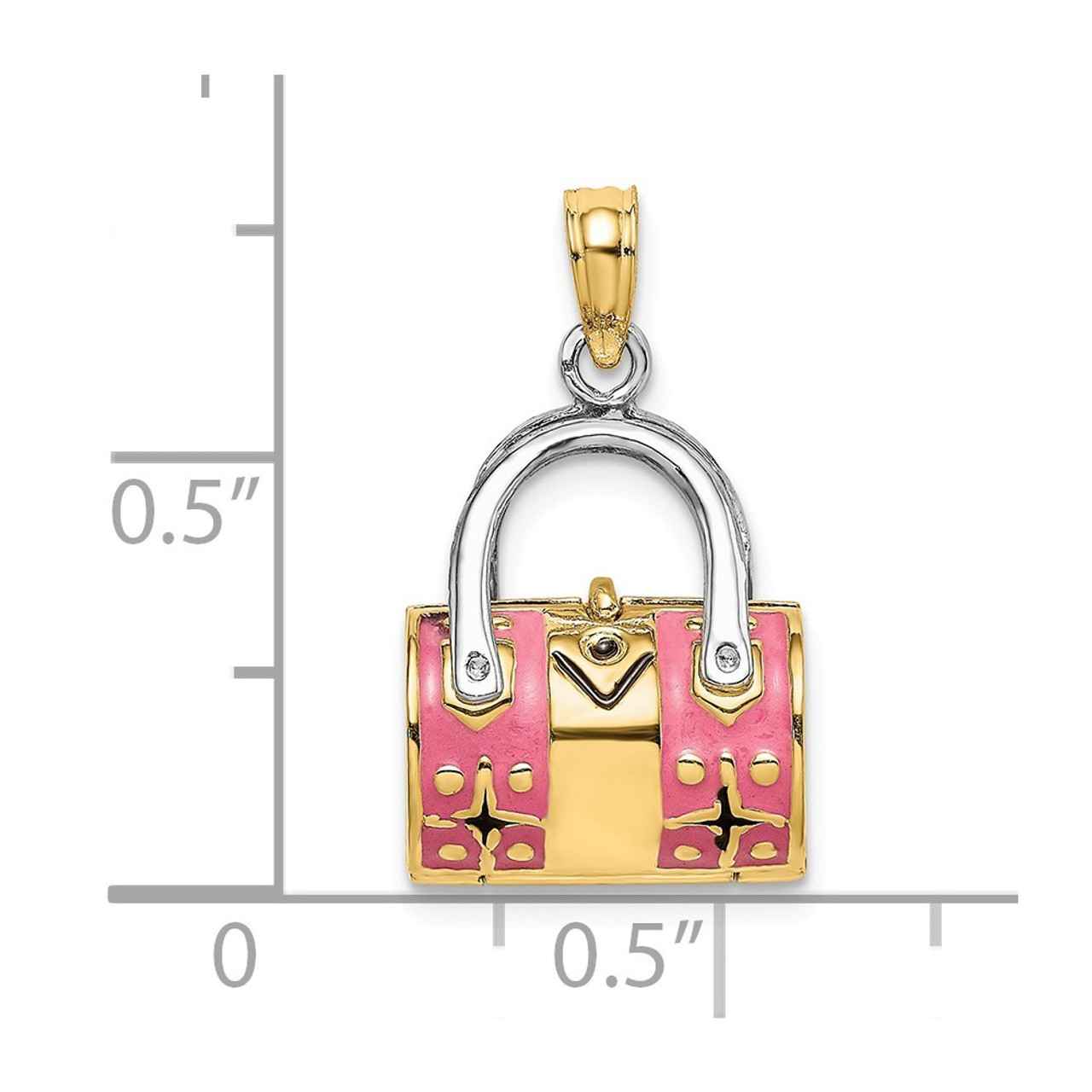14K Yellow Gold 3-D Pink Enameled Handbag Moveable Charm Pendant - (A91-160)