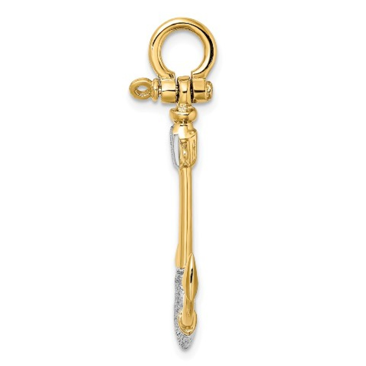 14K Yellow Gold and White Rhodium 3-D Textured Anchor With Shackle bail Charm Pendant - (A93-268)
