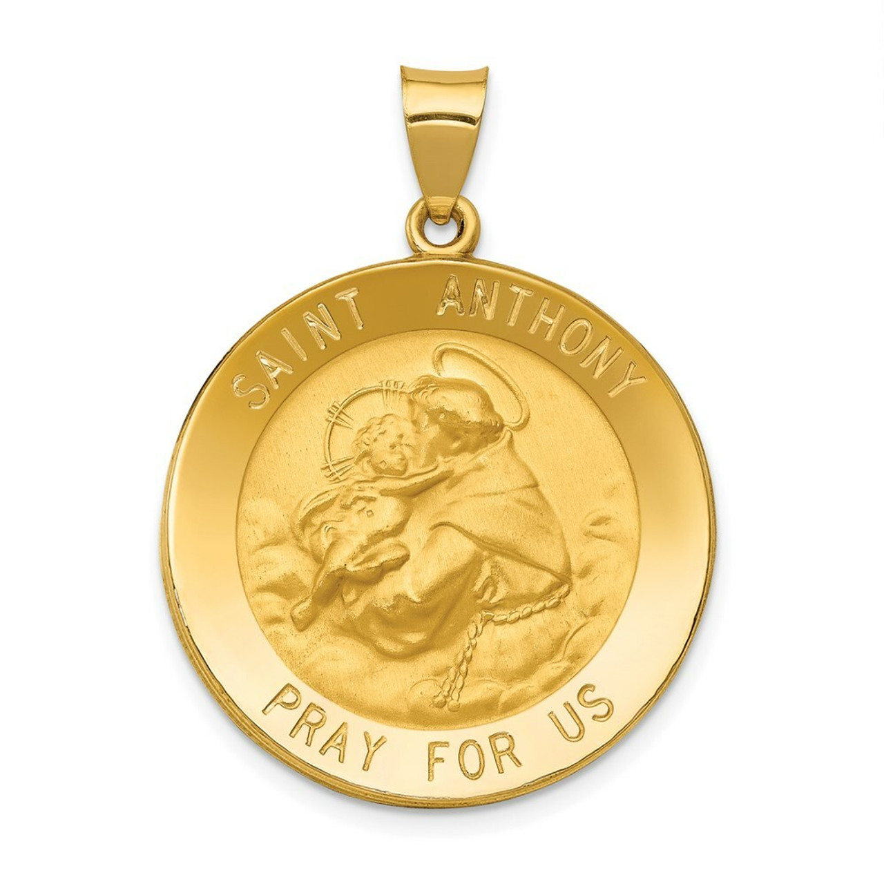 14K Yellow Gold Polished and Satin St. Anthony Medal Pendant 25mm width - (B11-312)
