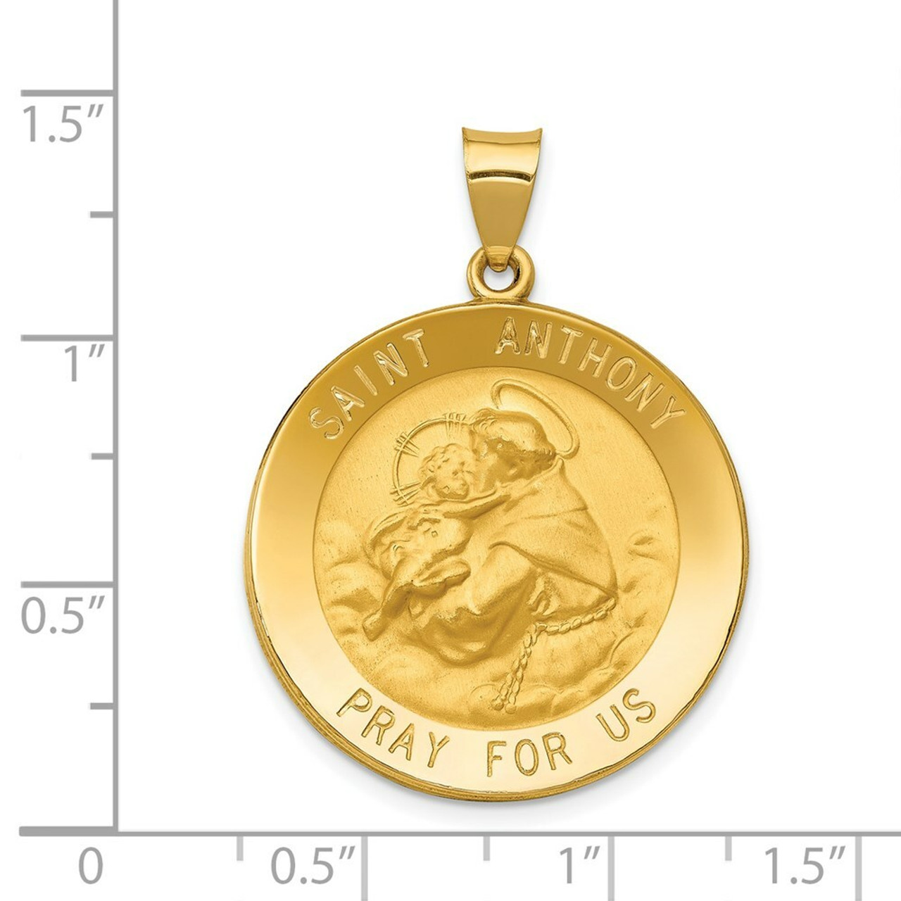 14K Yellow Gold Polished and Satin St. Anthony Medal Pendant 25mm width - (B11-312)