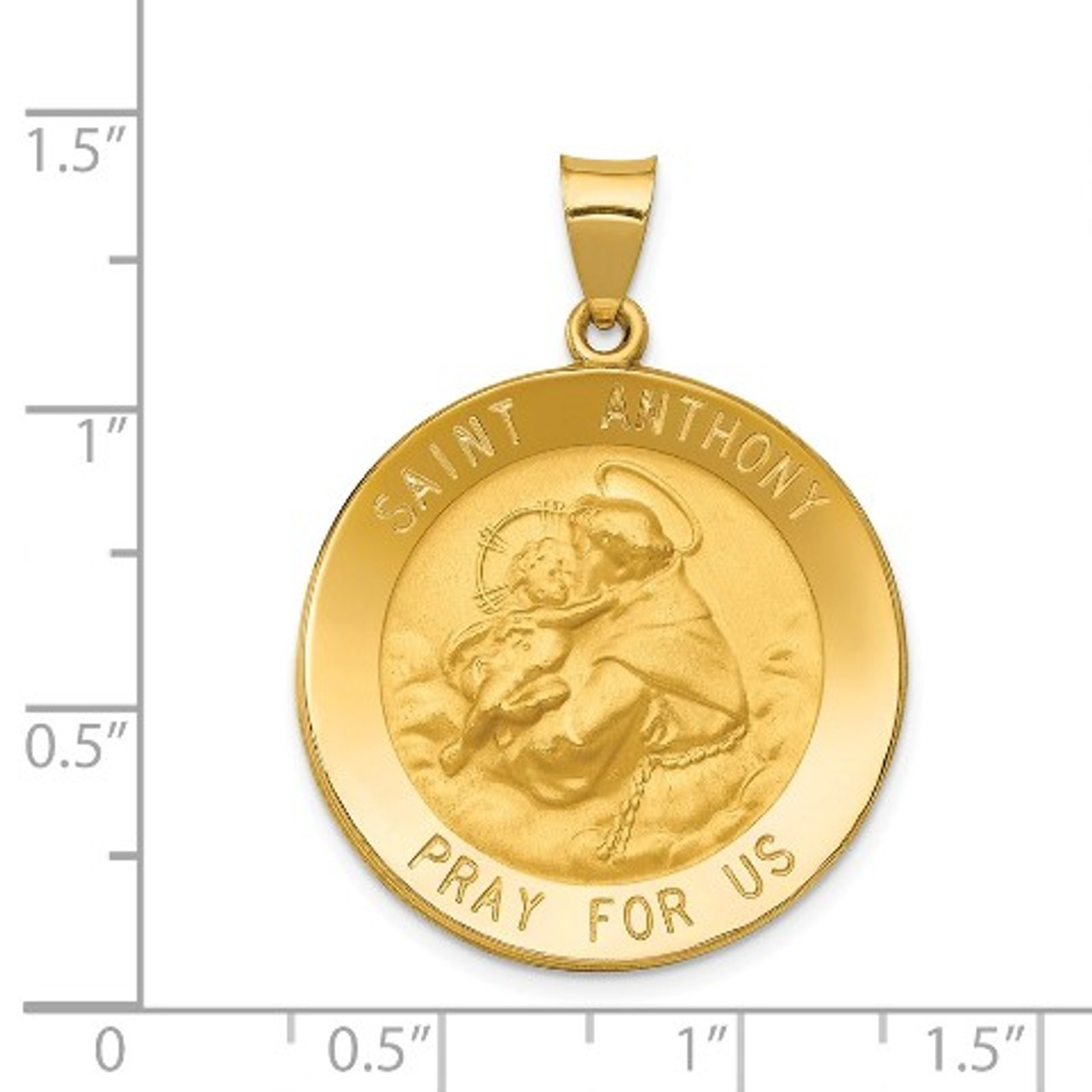 14K Yellow Gold Polished and Satin St. Anthony Medal Pendant 25mm