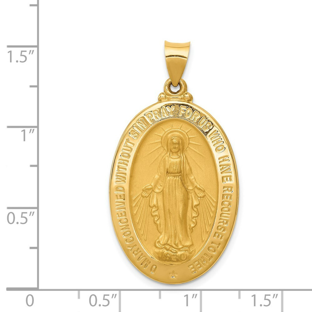14K Yellow Gold Polished and Satin Miraculous Medal Pendant 20mm width - (B11-335)