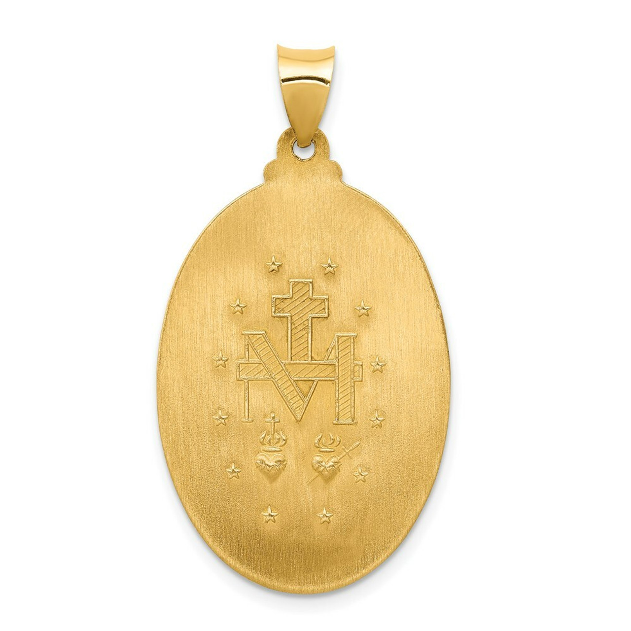 14K Yellow Gold Polished and Satin Miraculous Medal Pendant 20mm width - (B11-335)