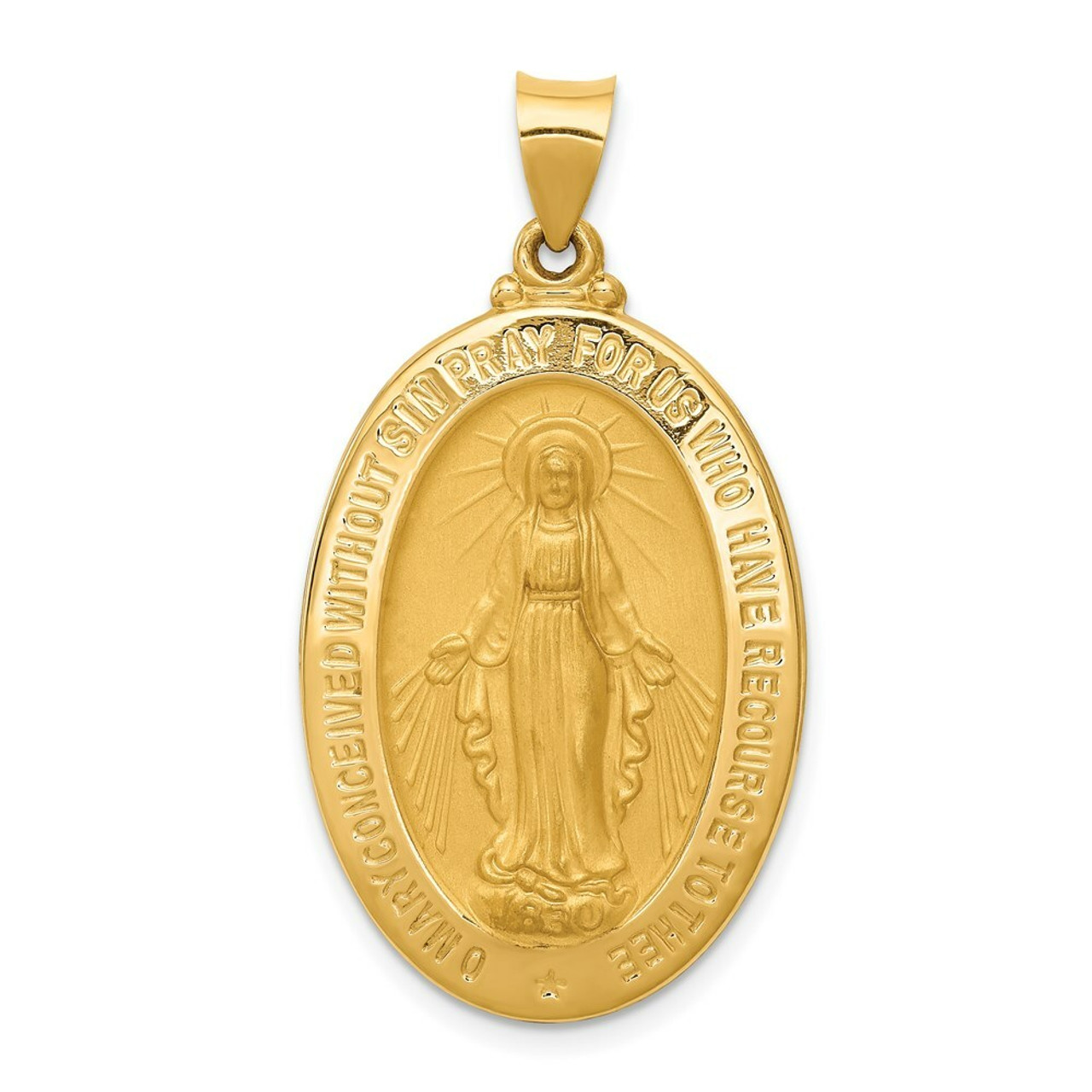 14K Yellow Gold Polished and Satin Miraculous Medal Pendant 20mm width - (B11-335)