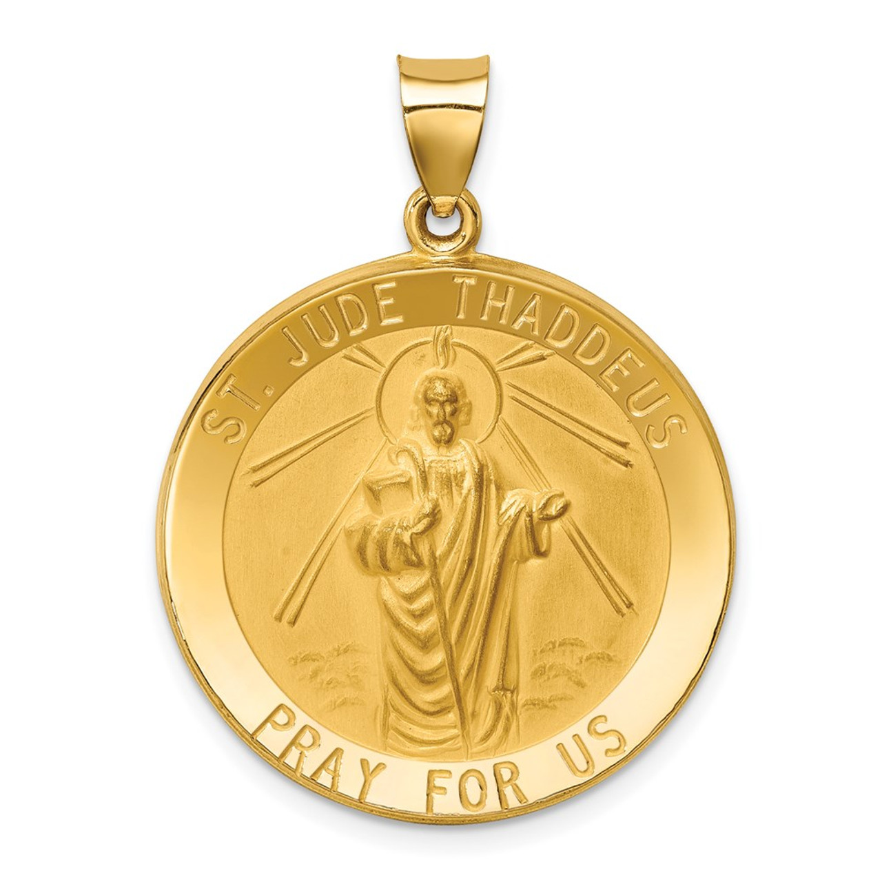 14K Yellow Gold Polished and Satin St. Jude Thaddeus Medal Pendant 25mm width - (B11-484)