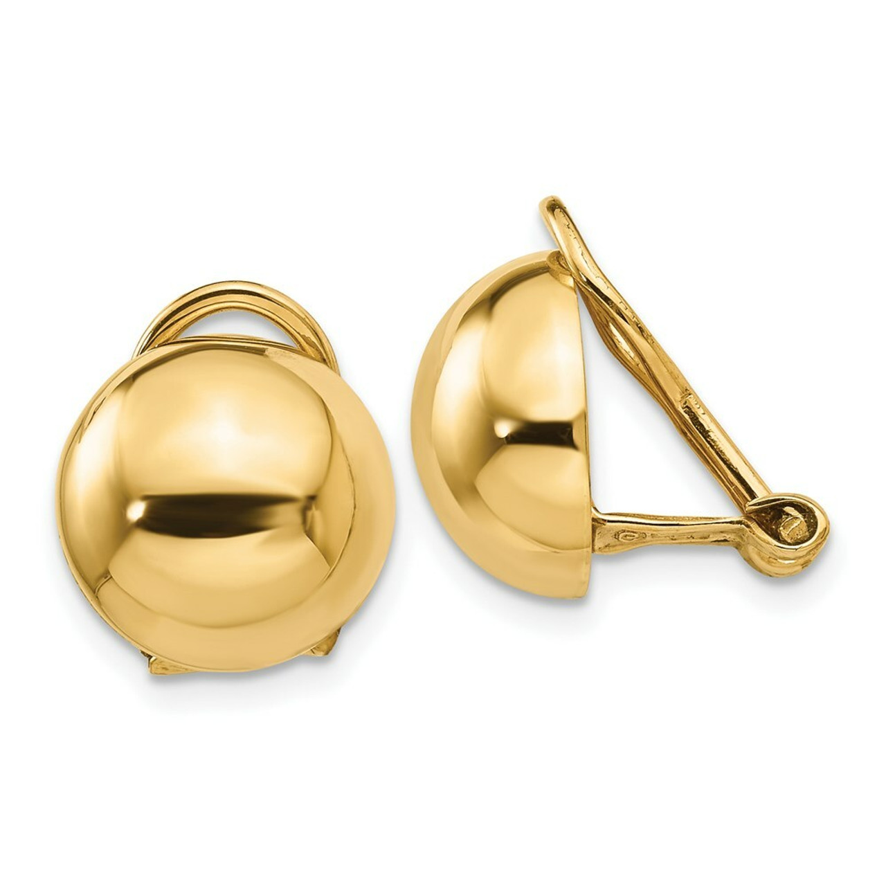 14K Yellow Gold Non-pierced Half Ball Omega Back Earrings - (B34-890)