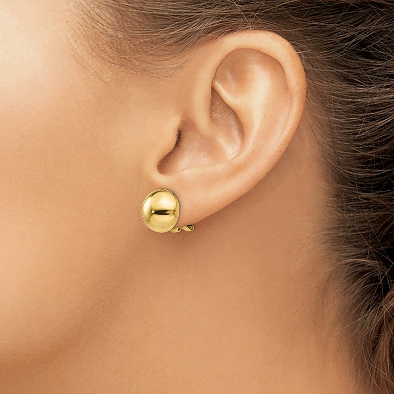 14K Yellow Gold Non-pierced Half Ball Omega Back Earrings - (B34-890)