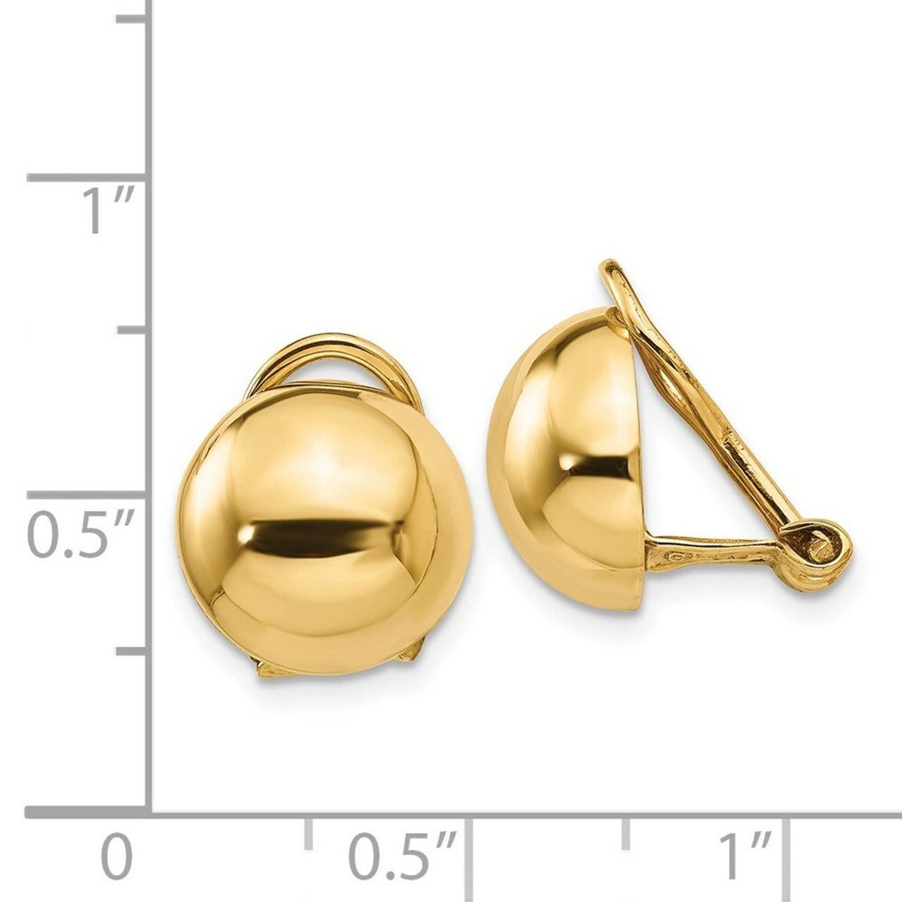 14K Yellow Gold Non-pierced Half Ball Omega Back Earrings - (B34-890)
