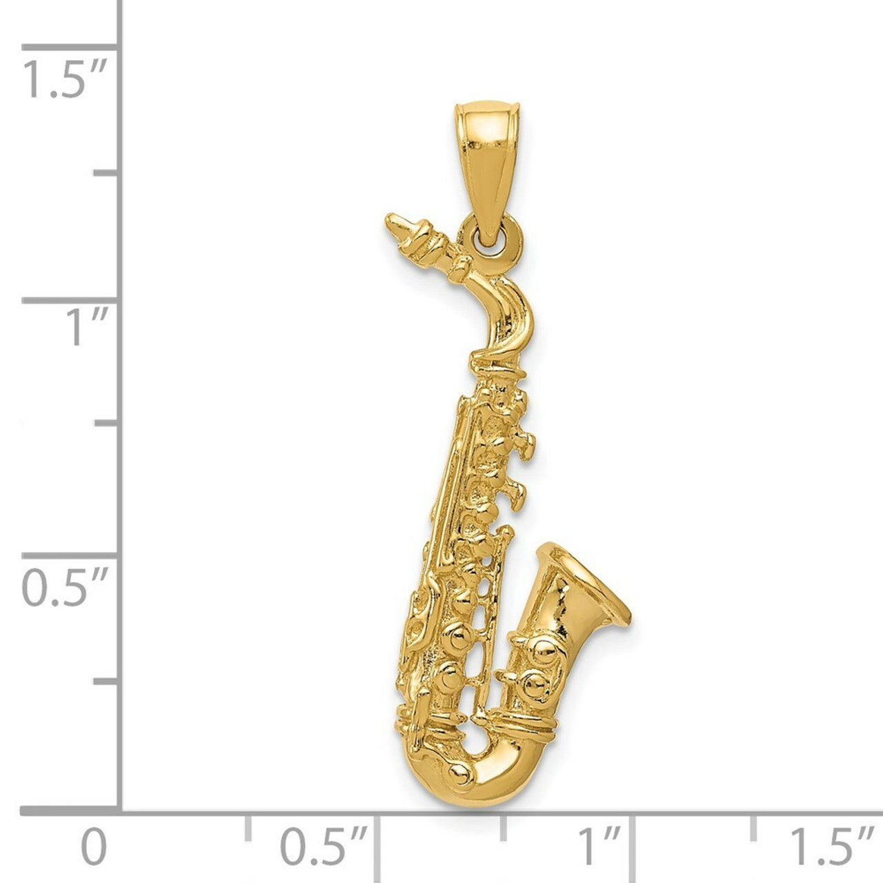 14K Yellow Gold Solid Polished 3-D Saxophone Pendant - (A83-206)