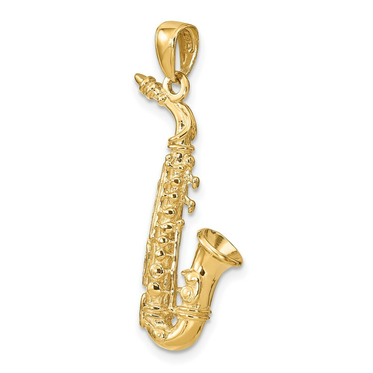 14K Yellow Gold Solid Polished 3-D Saxophone Pendant - (A83-206)