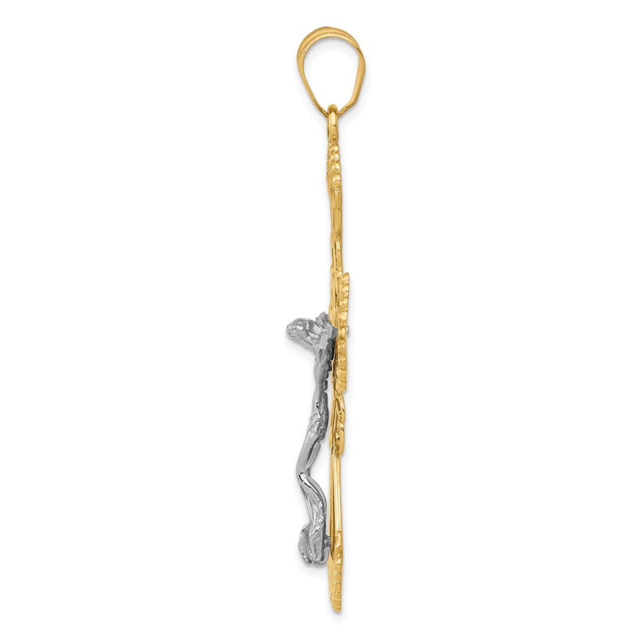 14K Two-tone Gold Diamond-cut Crucifix Pendant 56mm length - (A83-441)
