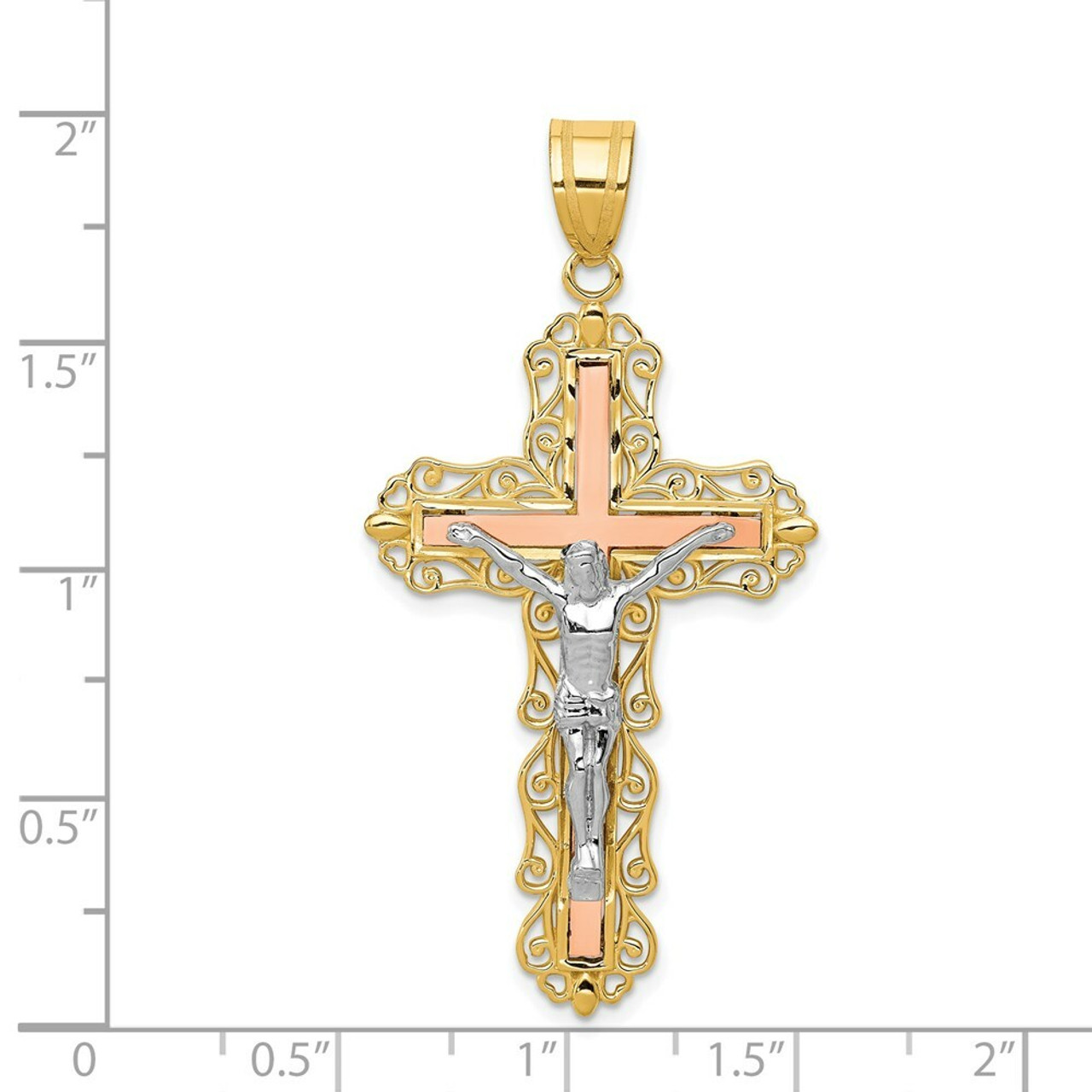 14K Tri-Color Gold Diamond-cut Crucifix Pendant - (A84-475)