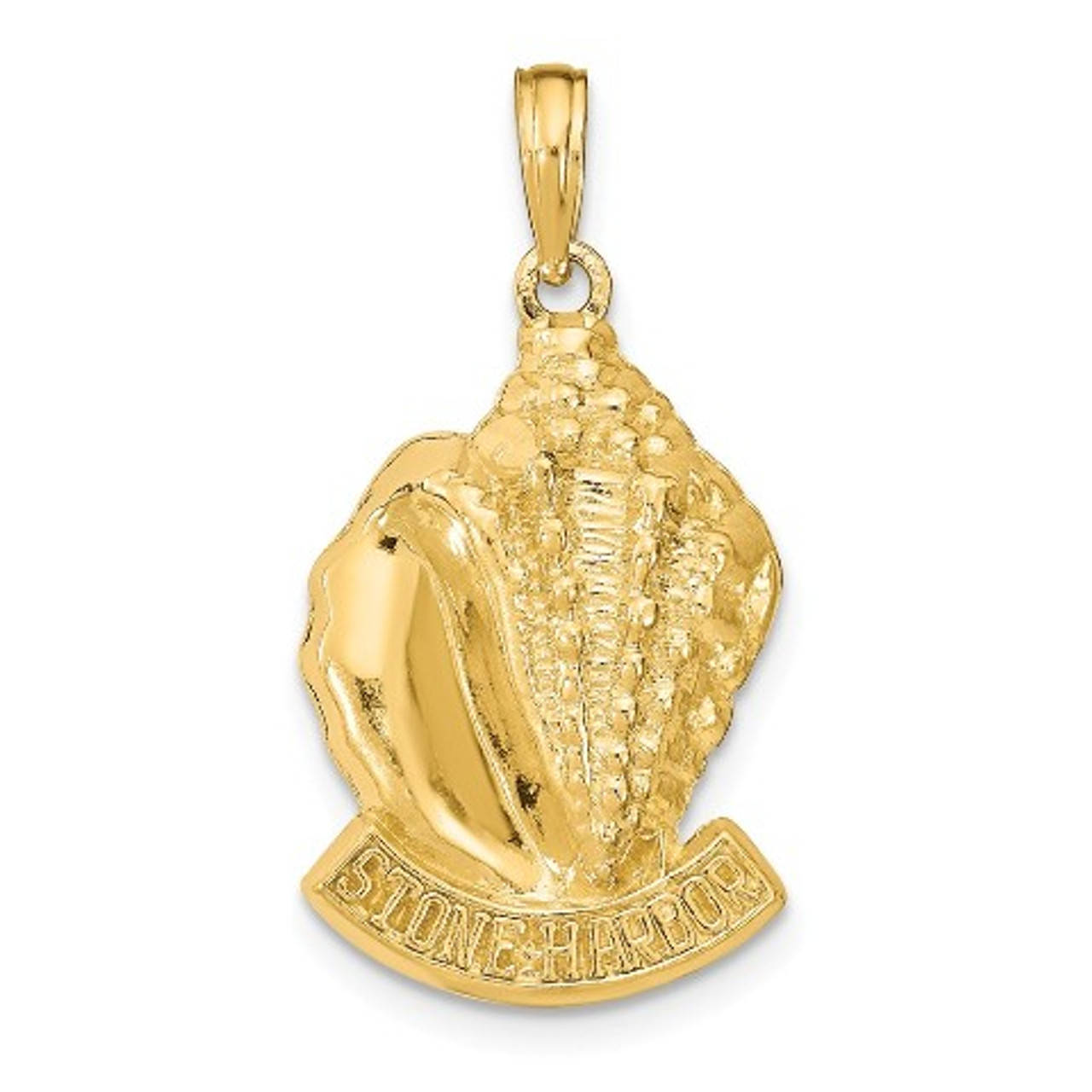 14K Yellow Gold Stone Harbor, NJ Conch Shell Pendant - (A92-970)