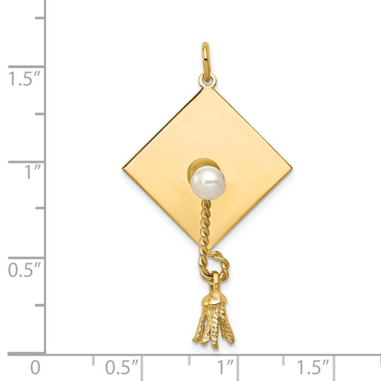 14K Yellow Gold Graduation Cap with Freshwater Cultured Pearl Charm - (A98-727)