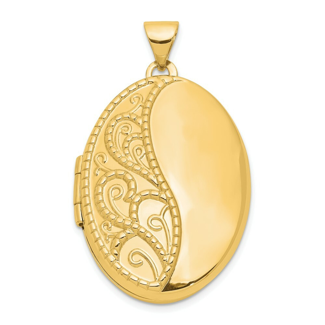 14K Yellow Gold 26mm Oval 1/2 Hand Engraved Locket 26x20mm - (A99-506)