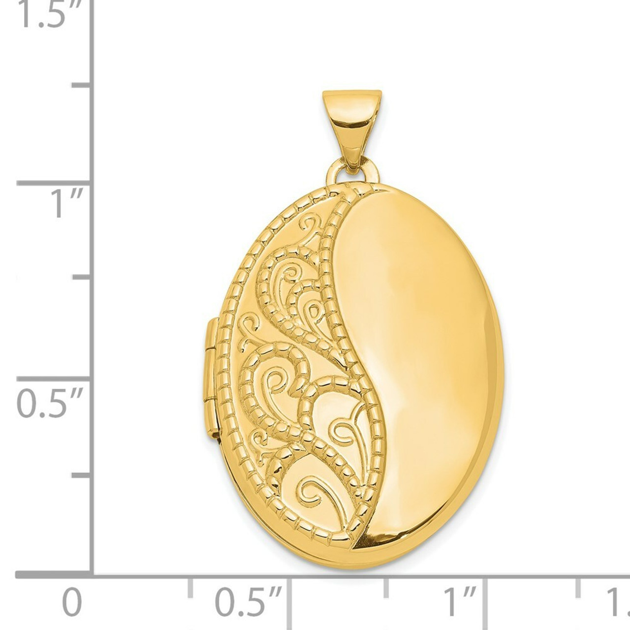 14K Yellow Gold 26mm Oval 1/2 Hand Engraved Locket 26x20mm - (A99-506)