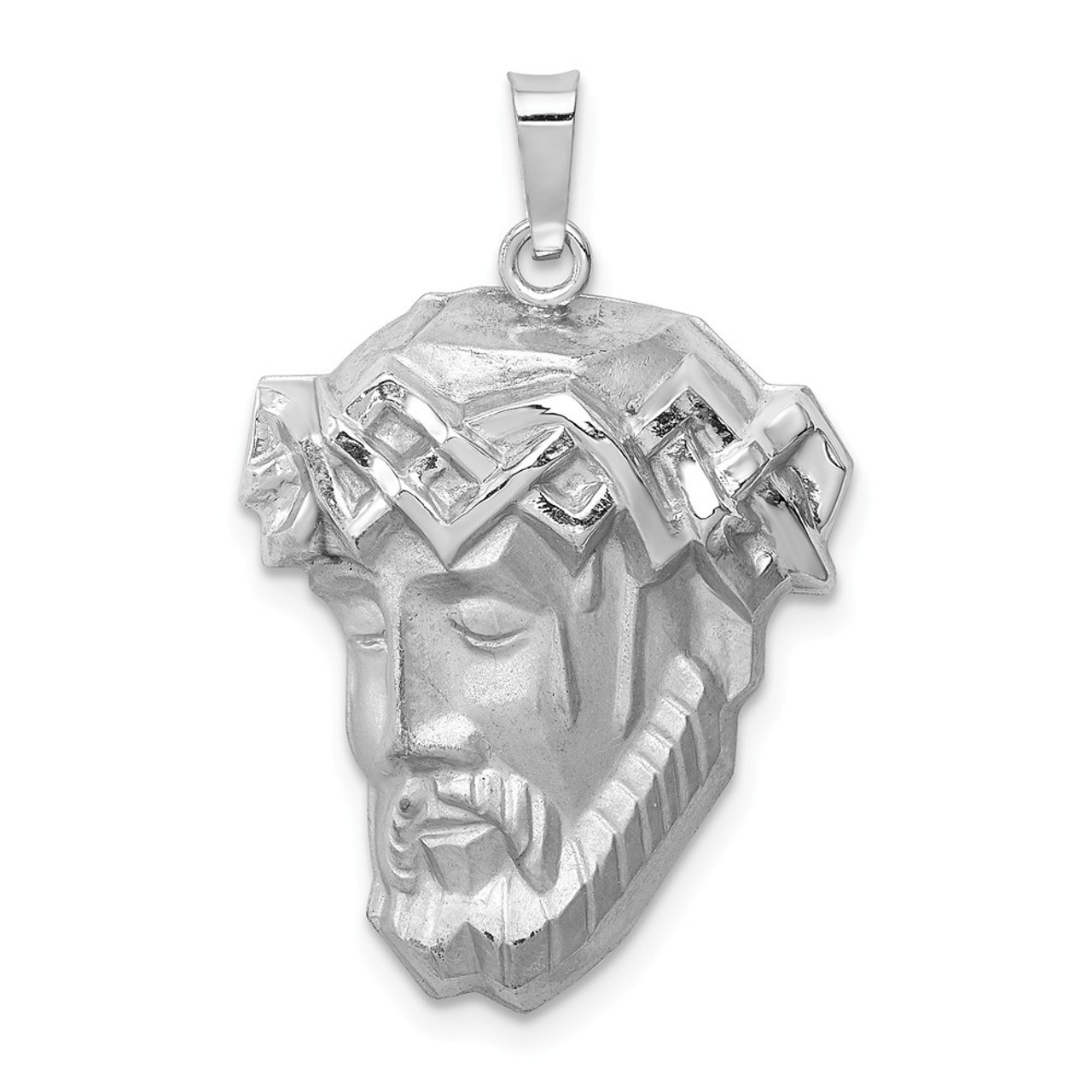 14k White Gold Hollow Polished/Satin Medium Jesus Medal - (B14-611)