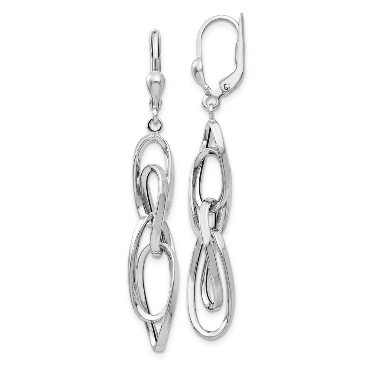 14K White Gold Polished Dangle Leverback Earrings - (B42-231)