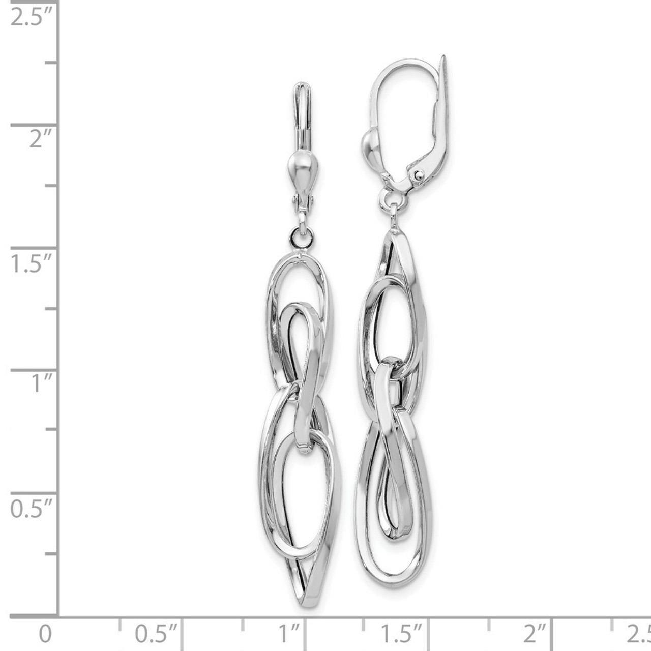 14K White Gold Polished Dangle Leverback Earrings - (B42-231)