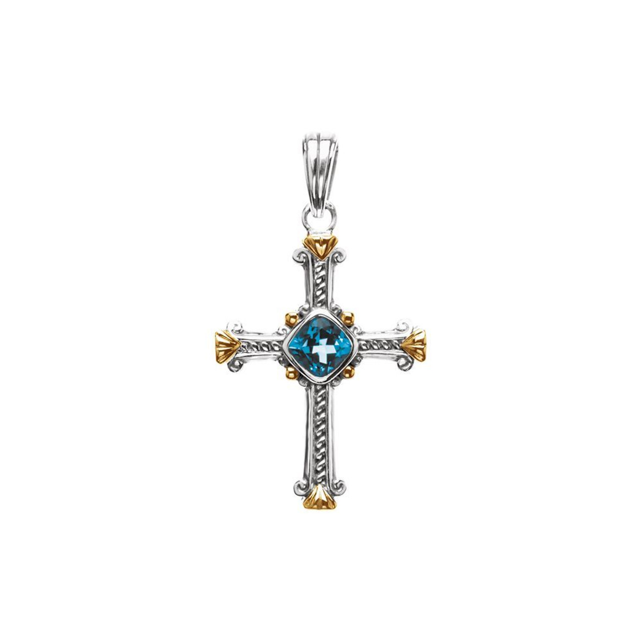 14K White Gold Two-Tone Cross Pendant - (B16-116)