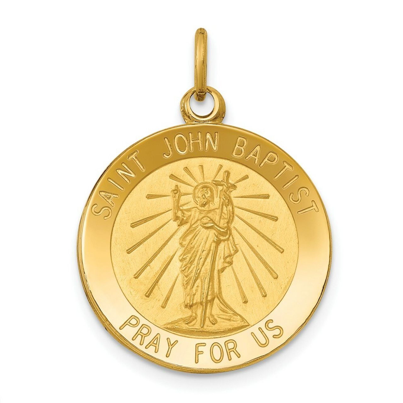 14K Yellow Gold Saint John Baptist Medal Pendant 19mm width - (B11-388)