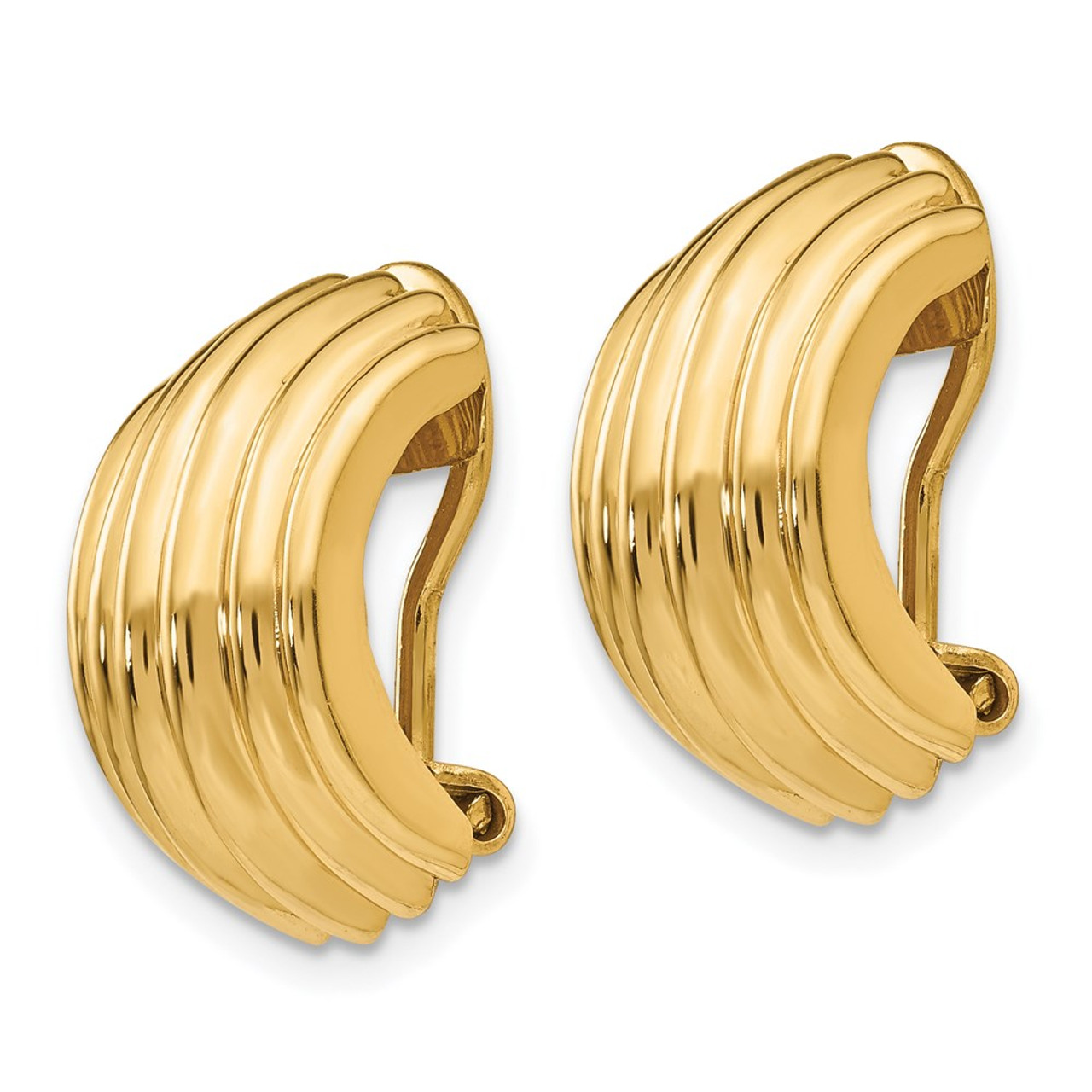 14K Yellow Gold Omega Clip Non-pierced Earrings 16mm length - (B36