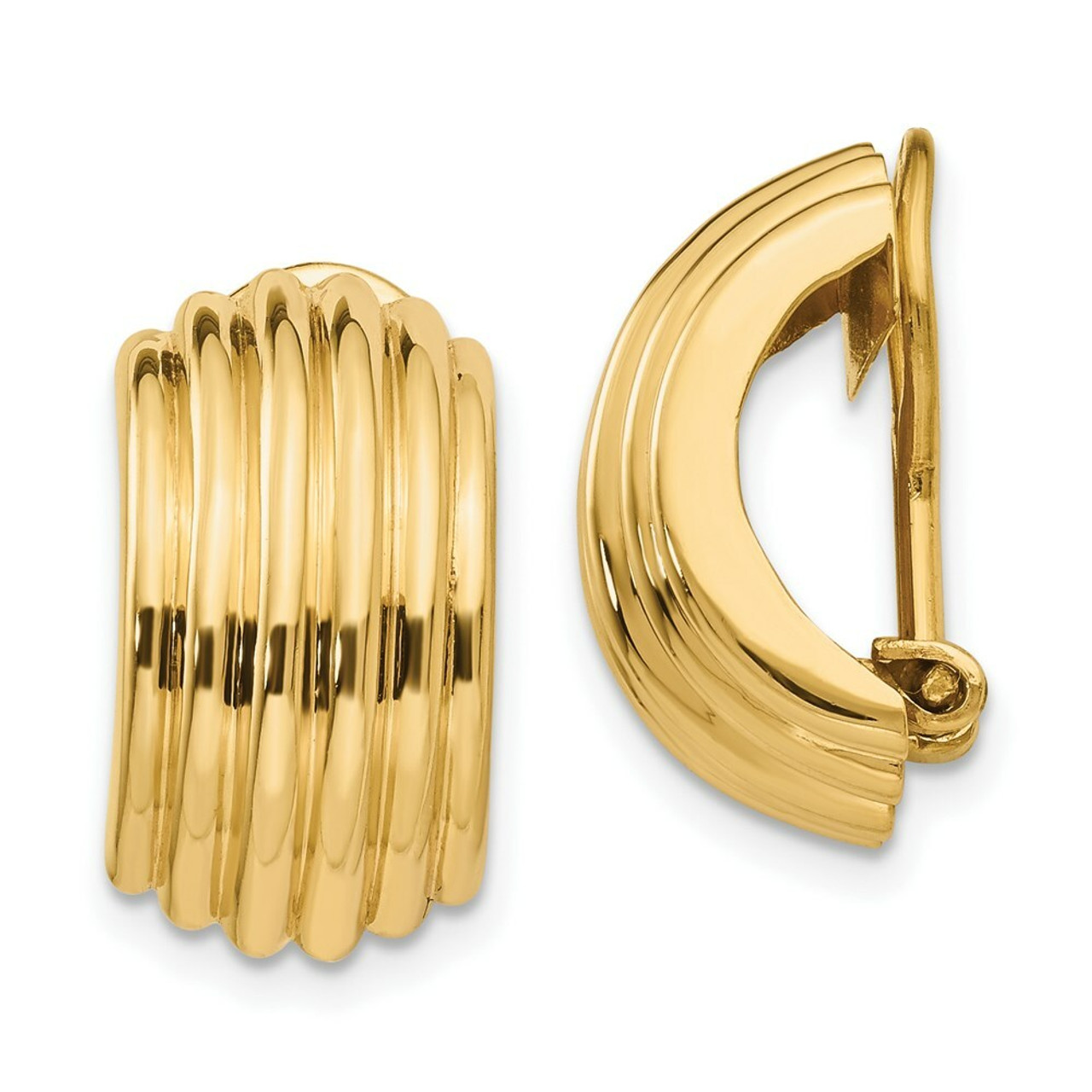 14K Gold Post Earrings - Omega Clip Earrings - Q Evon Fine Jewelry