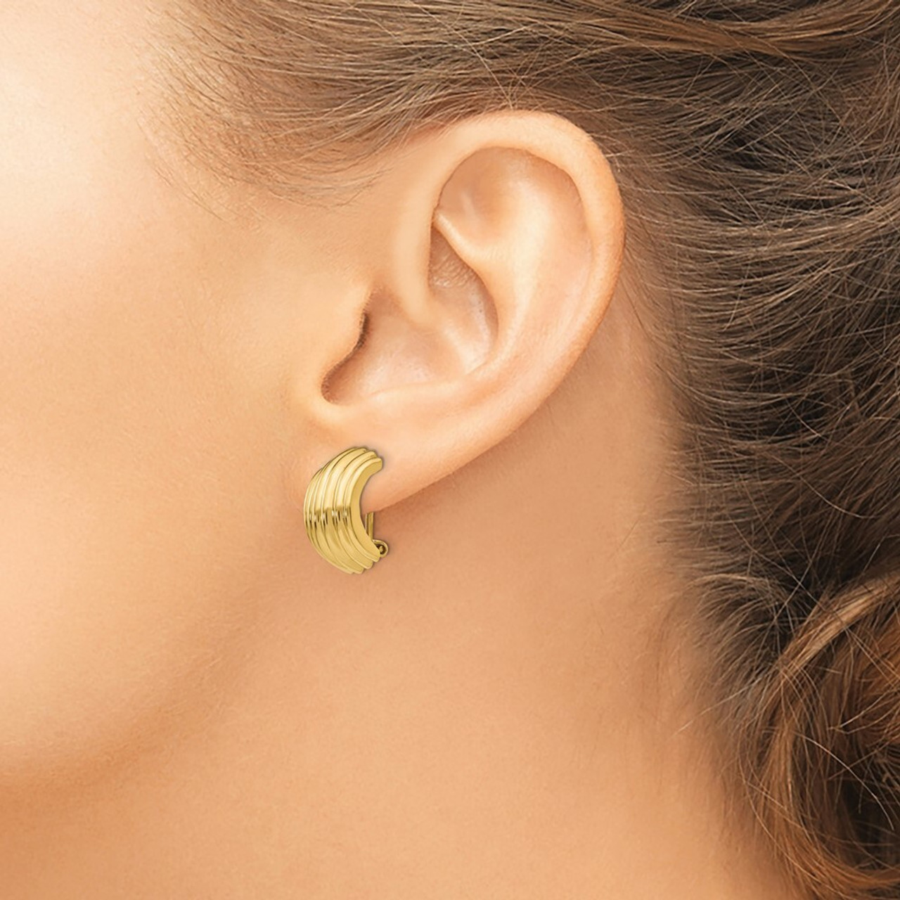 14K Yellow Gold Omega Clip Non-pierced Earrings 16mm length - (B36-941)