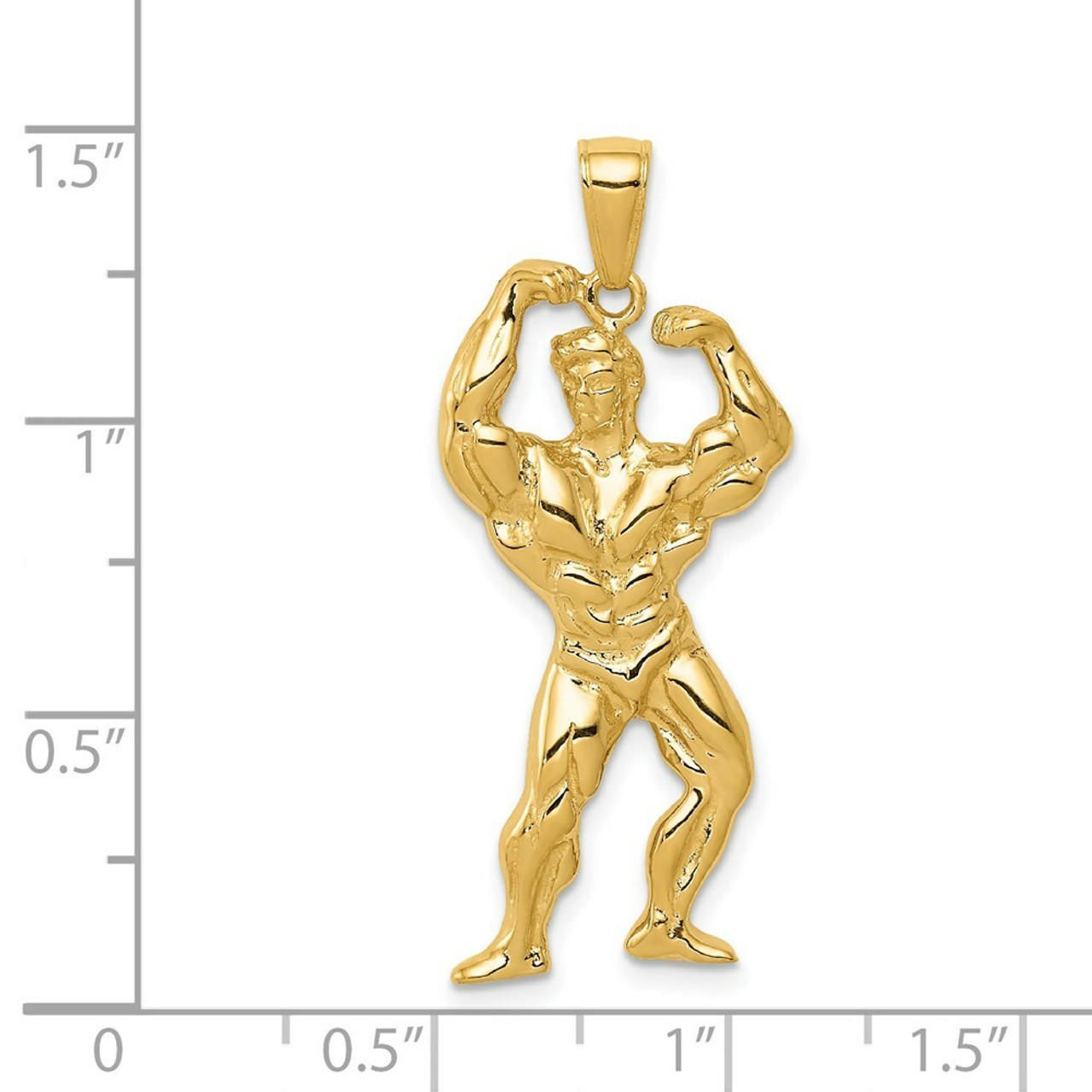 14K Yellow Gold Solid Polished Weightlifter Pendant - (A83-349)
