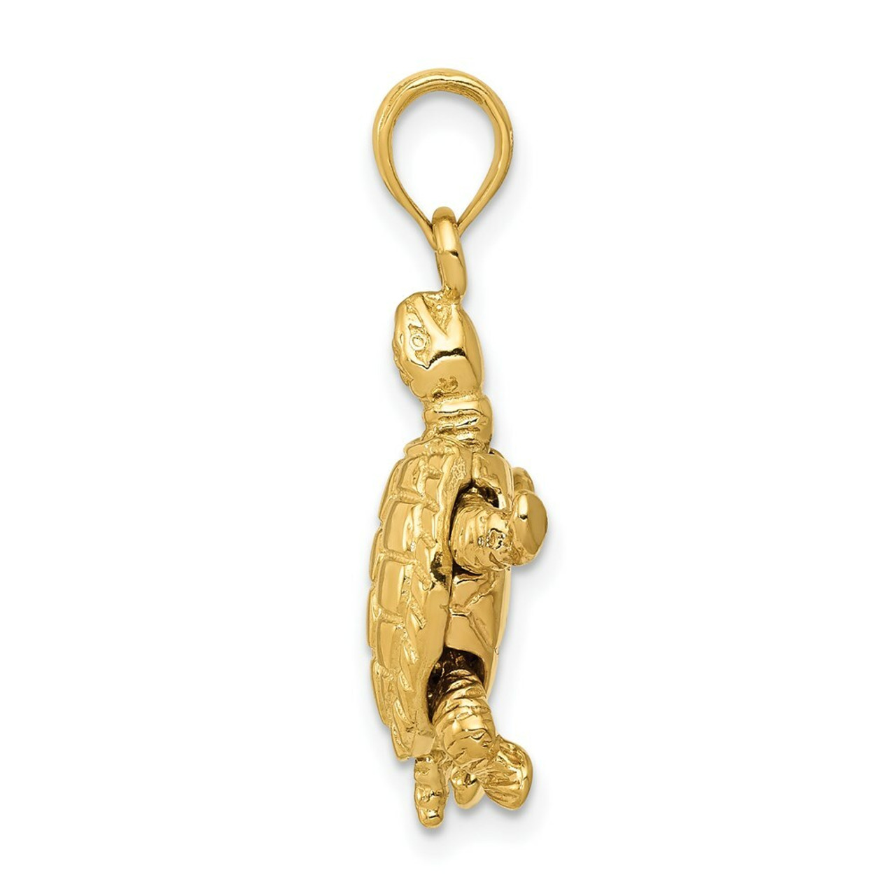 14K Yellow Gold Solid Polished 3-Dimensional Moveable Turtle Pendant - (A83-508)