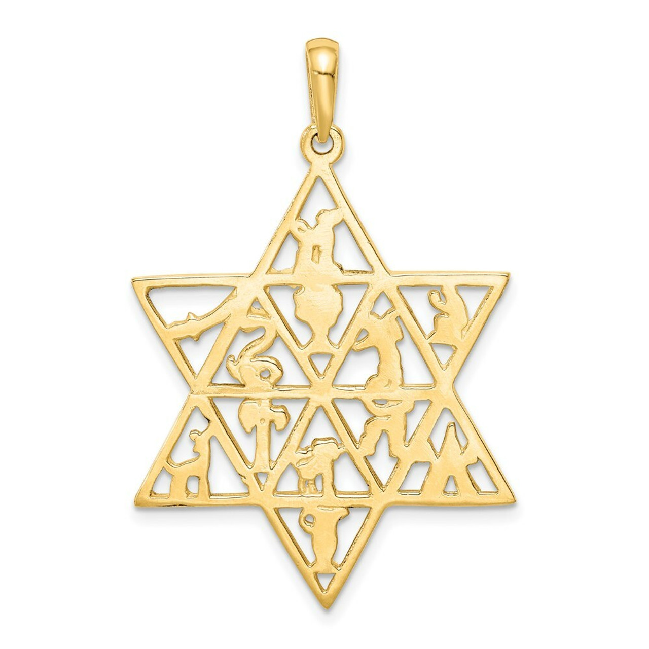 14K Yellow Gold Star of David 12 Tribes Pendant - (A84-248)