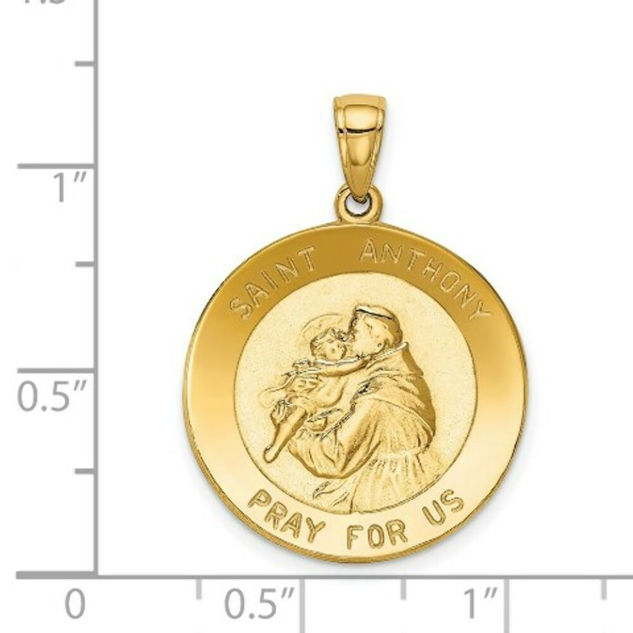 14K Yellow Gold Saint Anthony Large Round Medal Pendant - (A85-653)