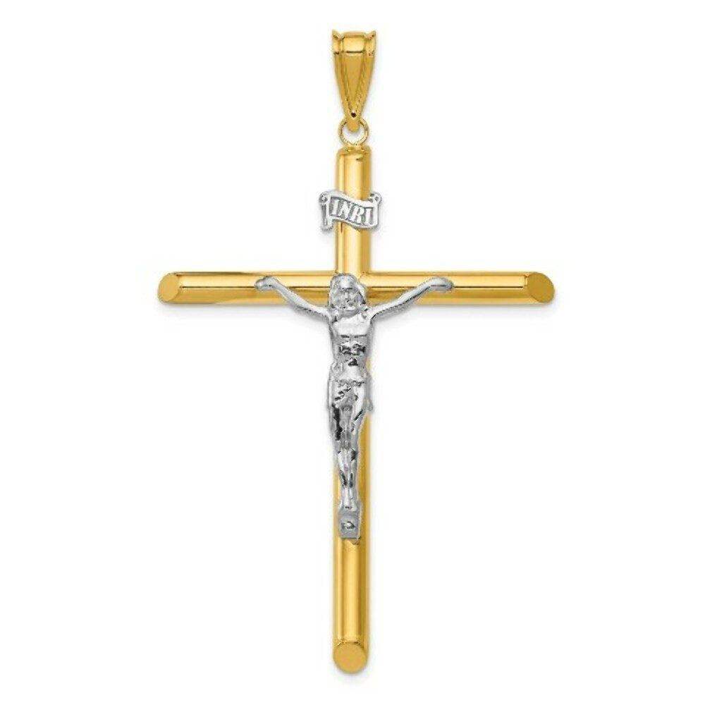RENA LANGE ゴールド クロス型ブローチ 14k Two Tone Gold Polished 2 inch Crucifix Pendant - (A85-794