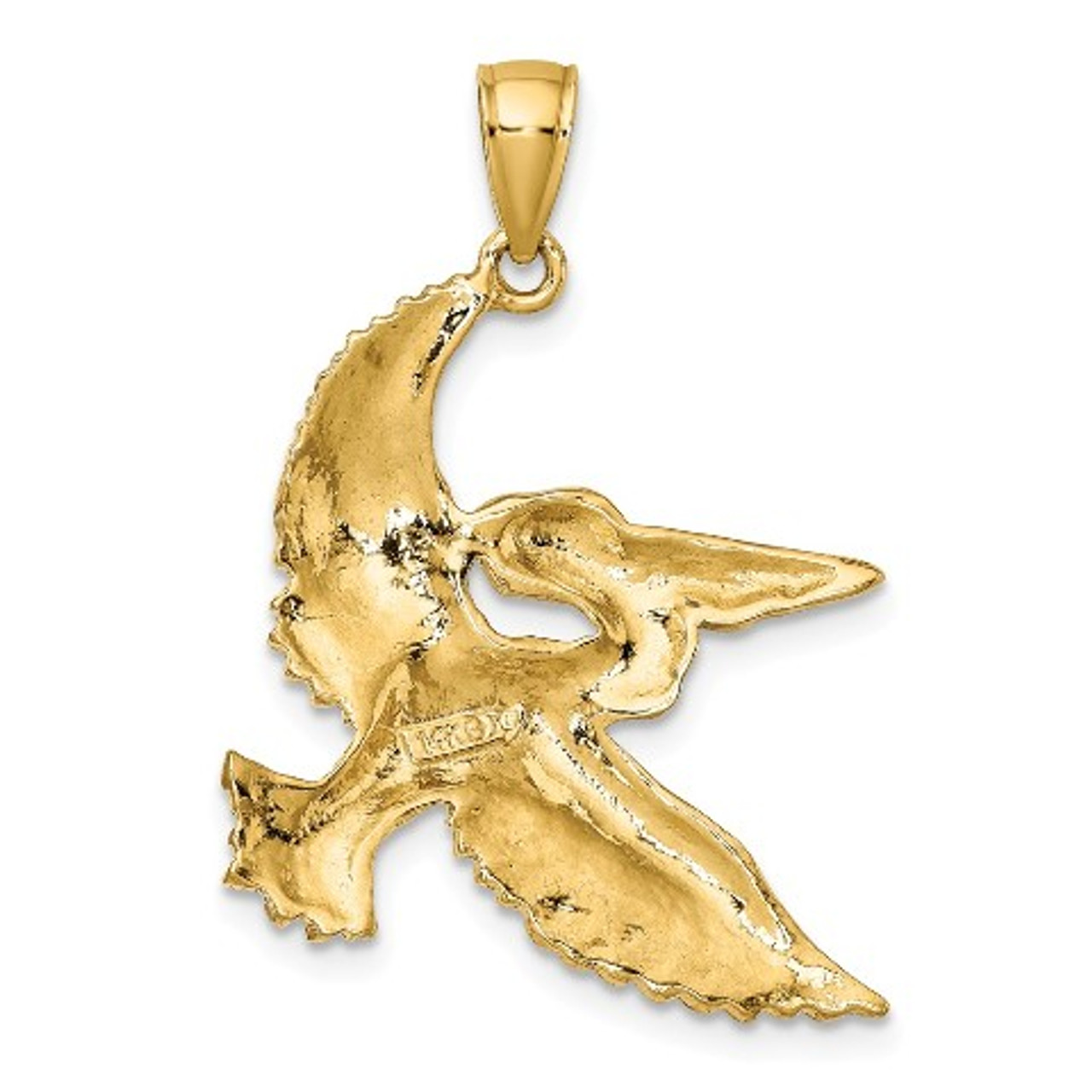 14k Yellow Gold and White Rhodium 2-D Flying Pelican Charm Pendant