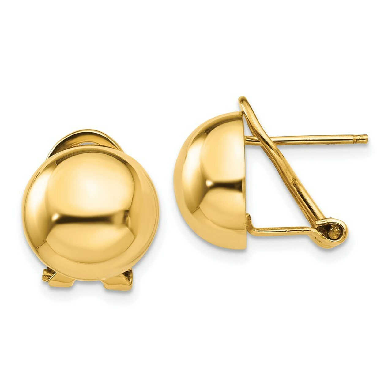 14K Yellow Gold Omega Clip 12mm Half Ball Earrings - (B34-920)