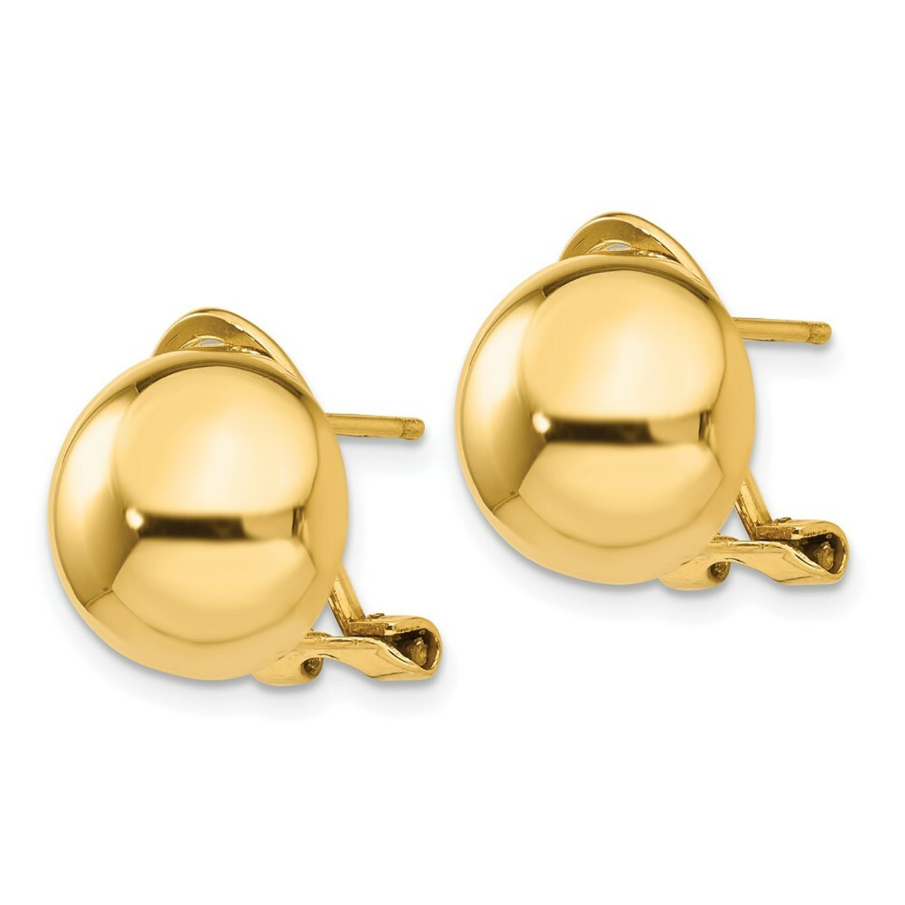 14K Yellow Gold Omega Clip 12mm Half Ball Earrings - (B34-920)